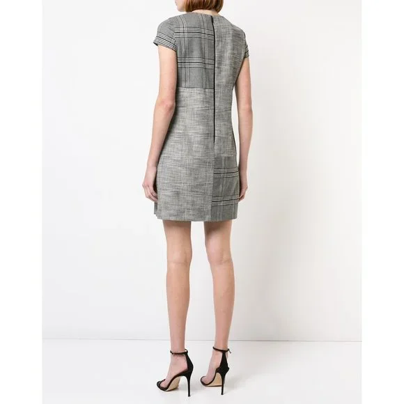NWT Alice + Olivia Coley Plaid Dress Contrast Print Short Sleeve Black White 10 - Picture 2 of 9